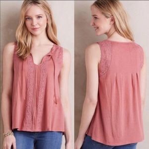 Anthro Meadow Rue Lace Crochet Tie-Neck Tank Top M
